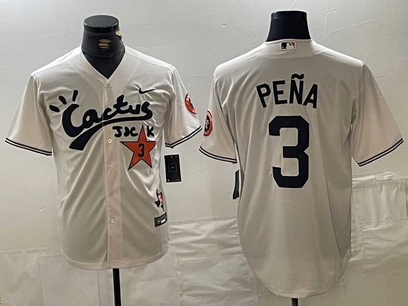 Mens Houston Astros #3 Jeremy Pena Cream Cactus Jack Vapor Premier Stitched Baseball Jersey